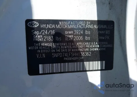 2017 Hyundai Elantra Se z USA, uszkodzony, nr VIN 5NPD74LF5HH138362